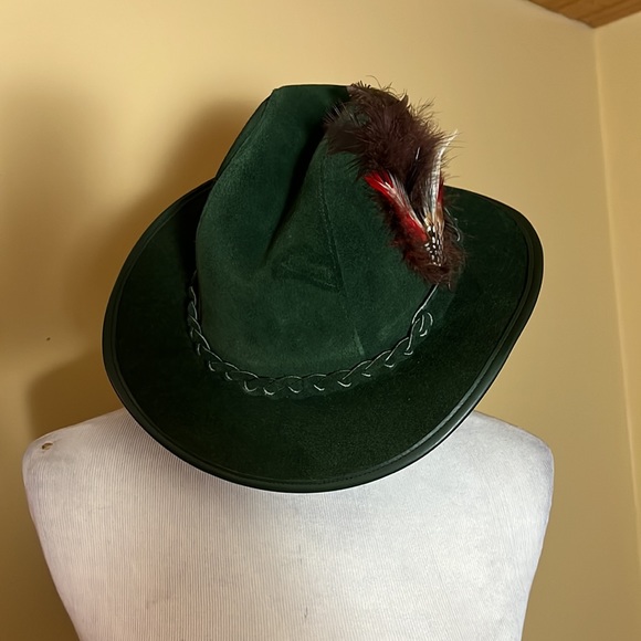 WINFIELD COVER CO Size Small Greem Suede Leather Hat Feather German Austria NEW - Picture 8 of 17